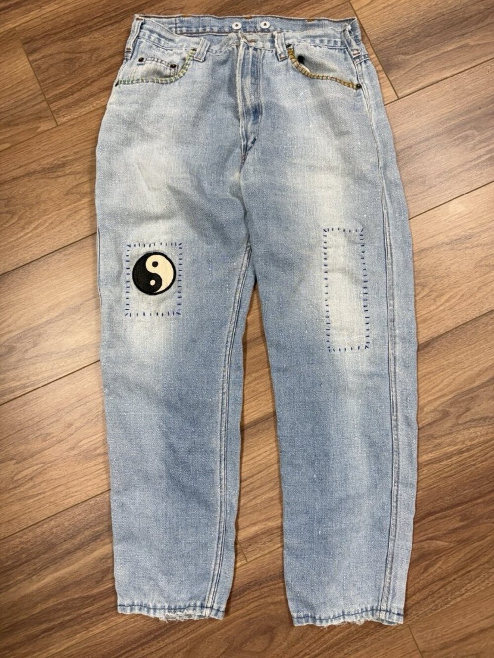 Vintage Ecolution Hemp Jeans Mens 32x29 Light Wash Yin Yang